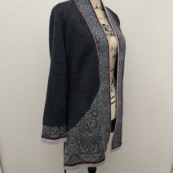 Dale of Norway Sweater Size Medium Open Front Long Belted Gray Cardigan - Picture 5 of 16